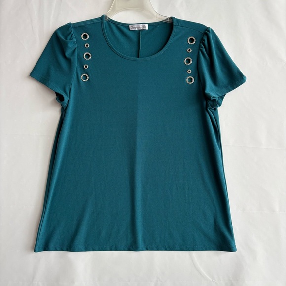 89th & Madison Tops - 89th & Madison Teal Short Sleeve Top with Eyelet Accents
